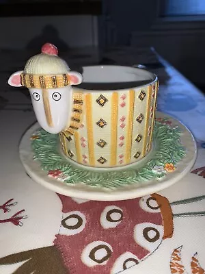 Toni Goffe Sheep Cup And Saucer 1/4 Pint VGC 3.25 In’s Cup Enesco 2007 • £14.99