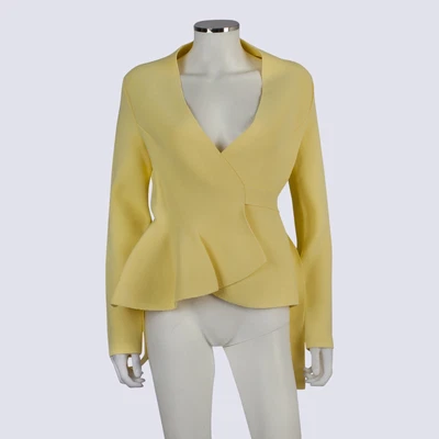$395 • Buy Scanlan Theodore Yellow Crepe Knit Jacket Women's Designer Size 10 M⭐️
