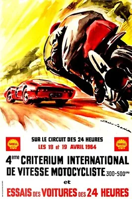 Vintage 24 Heures Du Mans Racing Motor Sport Motorcycle Speed Event Poster 12x18 • $7.99