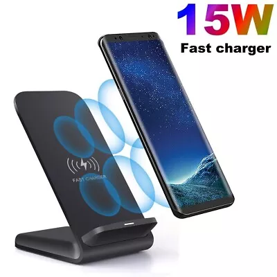 15W Quick Wireless Charger Dock Stand For Apple IPhone Samsung Huawei Cell Phone • £9.99