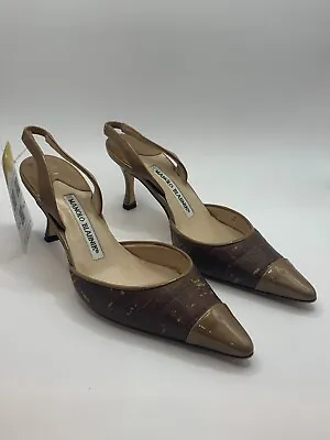 Manolo Blahnik Brown Leather Slingback  Heels Size 35.5 (IT) 5.5 (US) • $178.20