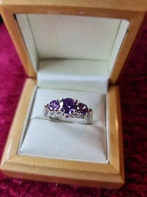 £7.49 • Buy Womans Size T. Trilogy Amethyst & Diamond Encrusted Filigree Ring
