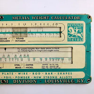 Reynolds Aluminum Metals Weight Calculator Slide Chart Wire Tubing Circles • $24.85
