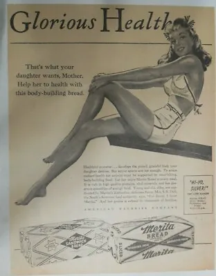 Merita Bread Ad: Glorious Health From Merita ! From 1940's Size: 12 X 15 Inches • $25