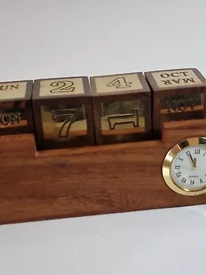 £15 • Buy Masan Wooden Desk Perpetual Calendar And Clock Brass Nautical Desk Office Gift