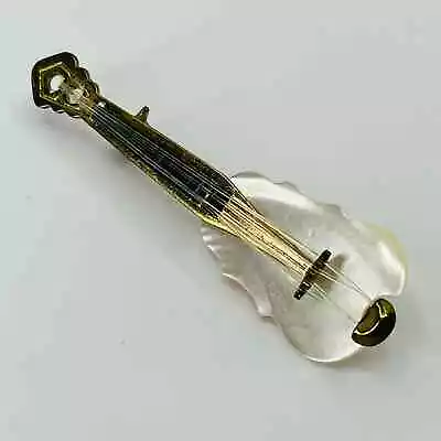 1930s Mother Of Pearl Violin Pin Gold Tone Brooch SB2 • $37