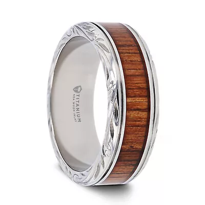 Ohana Men's Wedding Ring Koa Wood Inlay Polished Intricate Edges - 8mm & 10mm • $189.99