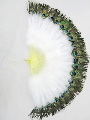 White Marabou Peacock Feather Fan 28  X 15  Per Each • $20