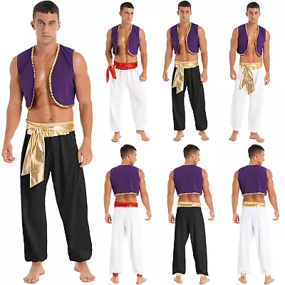 Men's Arabian Prince Costume Arab Cosplay Fancy Dress Halloween Carnival Outfit • £9.92