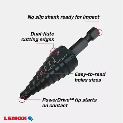 Lenox 30883VB3 1/4  (6.4mm) - 3/4  (19.1mm) Vari-bit Step Drill Bit • $42.07