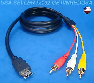 $16.95 • Buy Usa Seller 3-RCA JACKS RED YELLOW WHITE To HDMI AUDIO VIDEO ADAPTOR 5FT AUX CORD