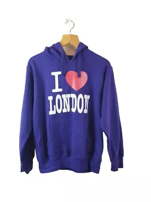 Awnhillltd Mens Blue Knit Pullover Hoodie Sweatshirt Size S ( I Love London ) • £10.95