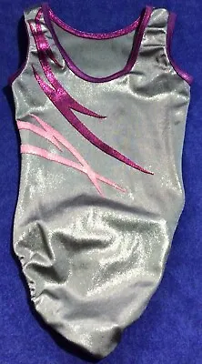 $25 • Buy Gray Silver DreamLight Gymnastics Leo Sz CM Leotard Pink Crystals