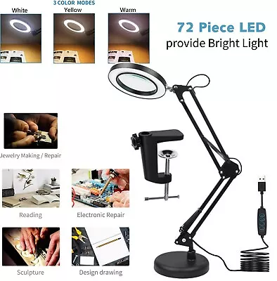 $24.99 • Buy 10X Magnifying Glass Desk Light Magnifier LED Lamp Reading Lamp W/Base& Clamp US