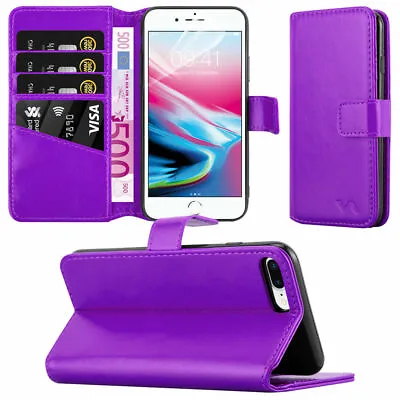 IPhone 8 Plus Phone Case Leather Wallet Flip Folio Stand Purple Cover For Apple • £7.99