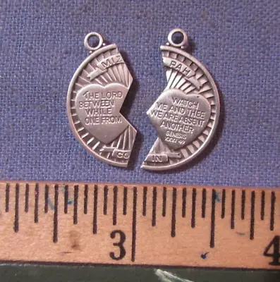 Vintage Religious Sterling Silver 2 Parts Mizpah Blessing For Friends Pendant • $17