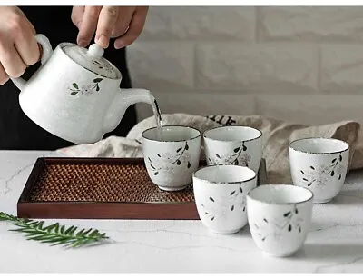 Japanese Chinese Blossom Teapot & 5 Teacups Set With Stainless Steel Infuser • £29.99