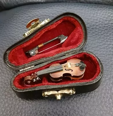 Collectible Miniature Violin In Case With Red Velvet Lining And Bow Adorable!  • $40