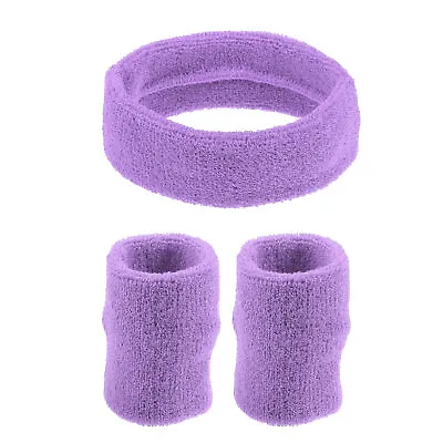 3 Pcs Sport Headband Wristband Stretchy Cotton Blend Light Purple • $11.34
