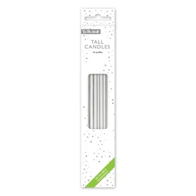 On The Wall® Partyware - 16pk Tall Slim Silver Cake Candles With Holders £2.95 • £2.95