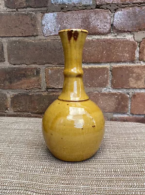 Vintage Studio Pottery Tall Vase Orange Brown Glazed - Handmade Decorative • £23.99