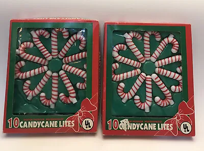 Set Of 2 VTG Christmas Decorating 10 Candy Cane Each String Lights 3 Inch • $34.99