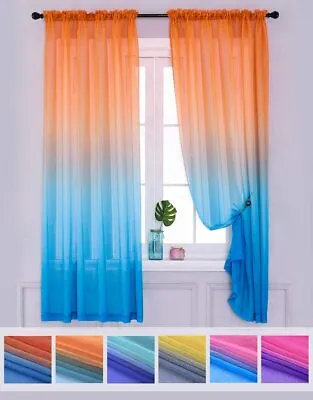 Gradient Sheer Window Curtains Voile Ombre Drapes Valance Living Room Bedroom • £12.46