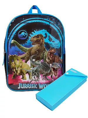 Jurassic World Backpack 15  T-Rex Dinosaurs Boys W/ Sliding Pencil Case Set • $20.98