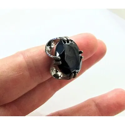Vintage 925 Sterling Silver Signed Faceted Large Oval Hematite Ring Size 4.5 • $22.99