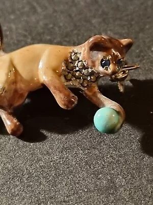 £15 • Buy Vintage Enamel Marcasite Cat Brooch