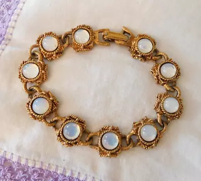 Vintage Opal Glass Antique Gold Tone Chain Bracelet LJM  1950 • $28