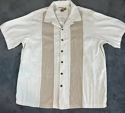 Caribbean Short Sleeve Silk Button Up Shirt Mens Size XL White And Tan Pre-owned • $12