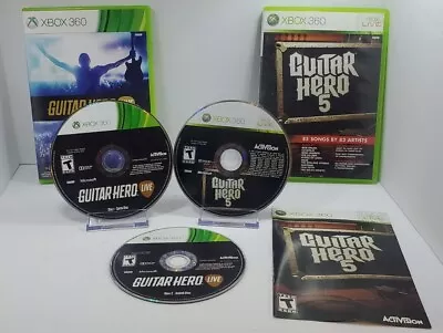 Guitar Hero 5 Xbox 360 Complete CIB & Guitar Hero Live No Manual Bundle Tested  • $27.97