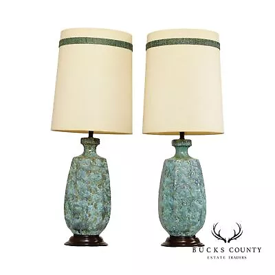 Mid Century Modern Pair Of Glazed Ceramic Vasiform Table Lamps • $1795