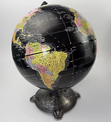 Black 12  REPOGLE GLOBEMASTER World Globe With Fancy Embossed Metal Base • $85.77