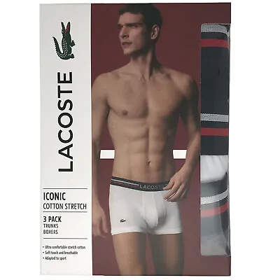 3 Pack Lacoste Men's Iconic Cotton Stretch Trunk Boxers • $48.99