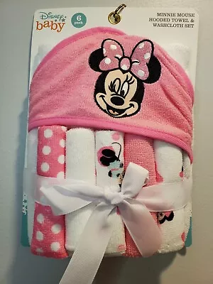 Disney Baby Minnie Mouse Hooded Towel With 5 Piece Washcloth Set GIFT GS71797 • $14.99