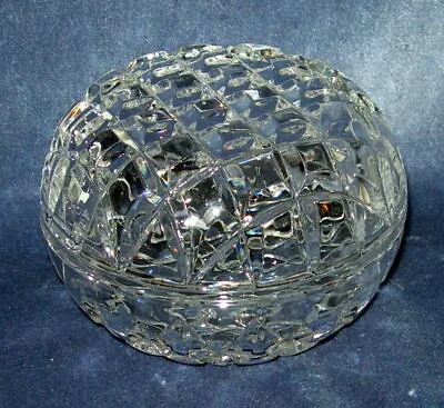 Vintage Large Clear Cut Crystal 4.5  Round Trinket Box Diamond Pattern  • $17.99