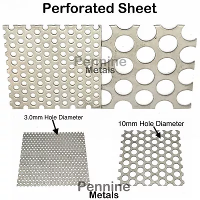 £3.50 • Buy PERFORATED SHEET 3mm Or 10 Mm Ø Hole  Aluminium Stainless Galvanised Mild Steel 
