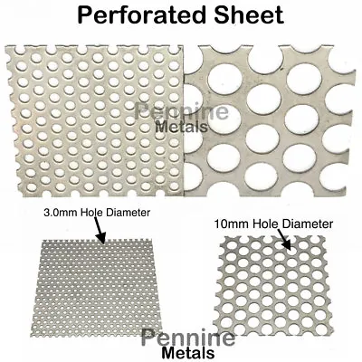 PERFORATED SHEET 3mm Or 10 Mm Ø Hole  Aluminium Stainless Galvanised Mild Steel  • £10.20