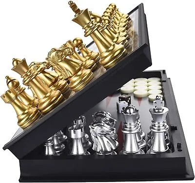 QuadPro 3 In 1 Magnetic Chess Checkers Backgammon Board Game Set With Folding • $28.99