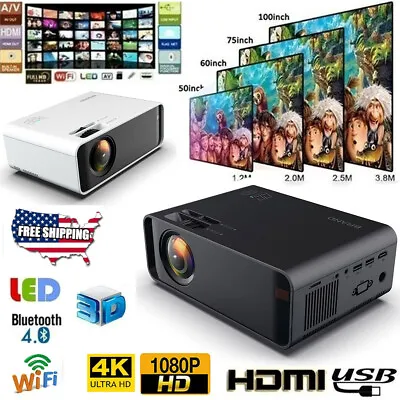 4K Projector 50000LMS 1080P 3D WiFi Bluetooth Video Home Theater Screen Display • $91.79