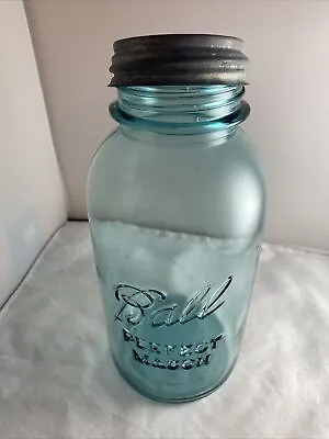 Antique Ball Perfect Mason BLUE Half Gallon Fruit Jar With ZINC LID #4 • $22
