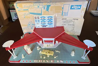 1965 Sears Allstate Service Station Tin/Plastic MARX Play Set 5952 *RARE W/ Box* • $625