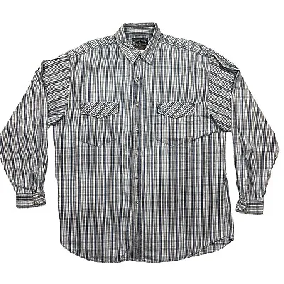 £9.99 • Buy Vintage Mens Shirt Blue White Check Large Oversized Pearl Snap Buttons