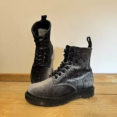 Dr. Martens 1460 Brocade Paisley Soft Velvet Grey Ankle Boots Women’s Size Uk 4 • £89.99