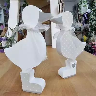 £14.95 • Buy Cute Wooden Spotty Ducks With Wellies Shabby Chic Home Decoration (8RS404)