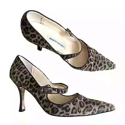 Manolo Blahnik Mary Jane Leopard Heel Pumps Women's EU 37 • $100