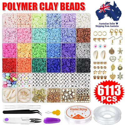 6113PCS Clay Beads Kit For DIY Making Bracelets Jewelry Flat Polymer 6mm Heishi • $19.45