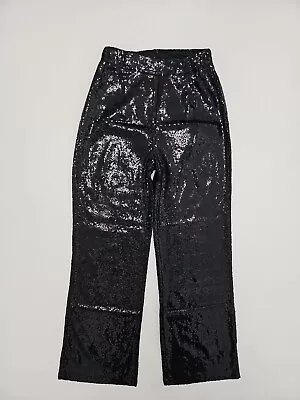 Women Sequin Pant Black High Waist Wide Leg Sequin Party Hidden Zip Size M • $17.99